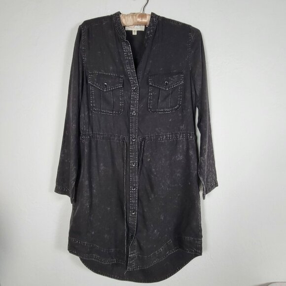 Anthropologie Cloth & Stone Black Mineral Wash "Sandra" Mini Shirt Dress Small - Picture 1 of 9